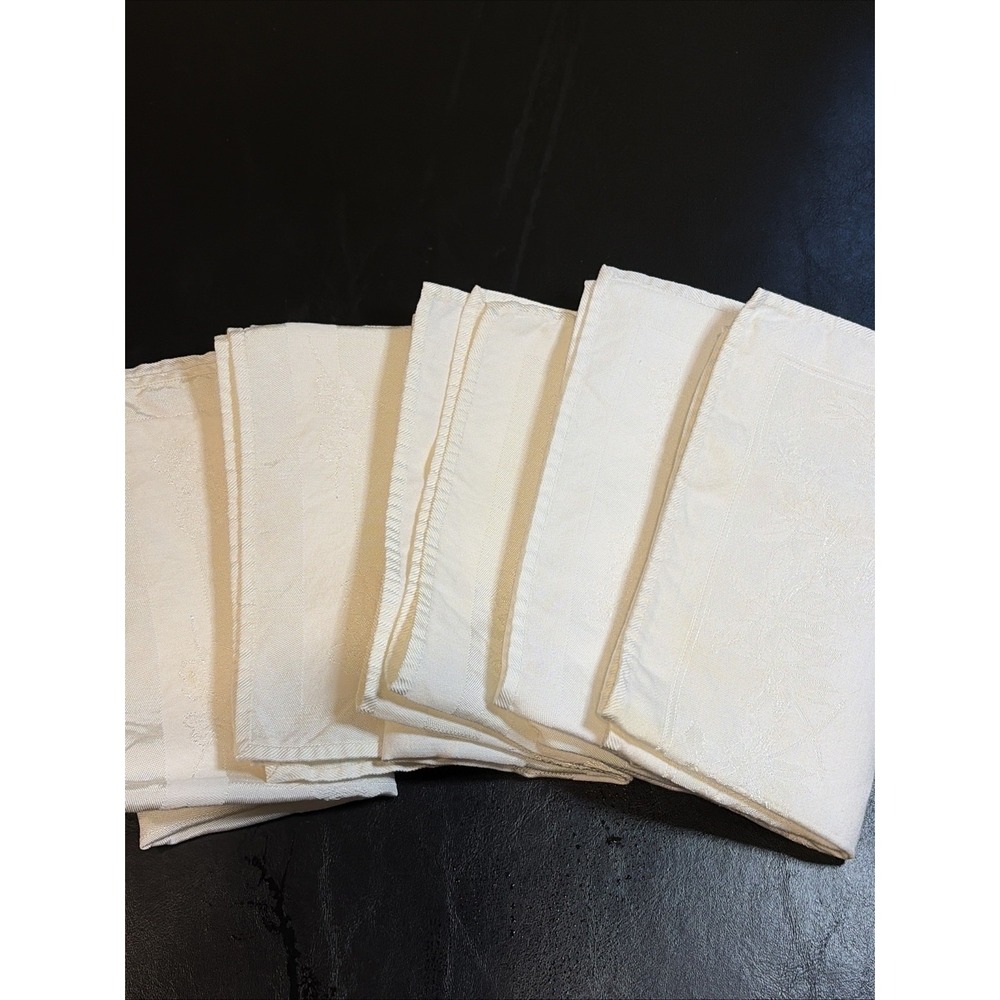 VTG Set of 5 Ivory XL Cream Damask Luncheon Dinner Napkins Floral 17.5 x 17.5